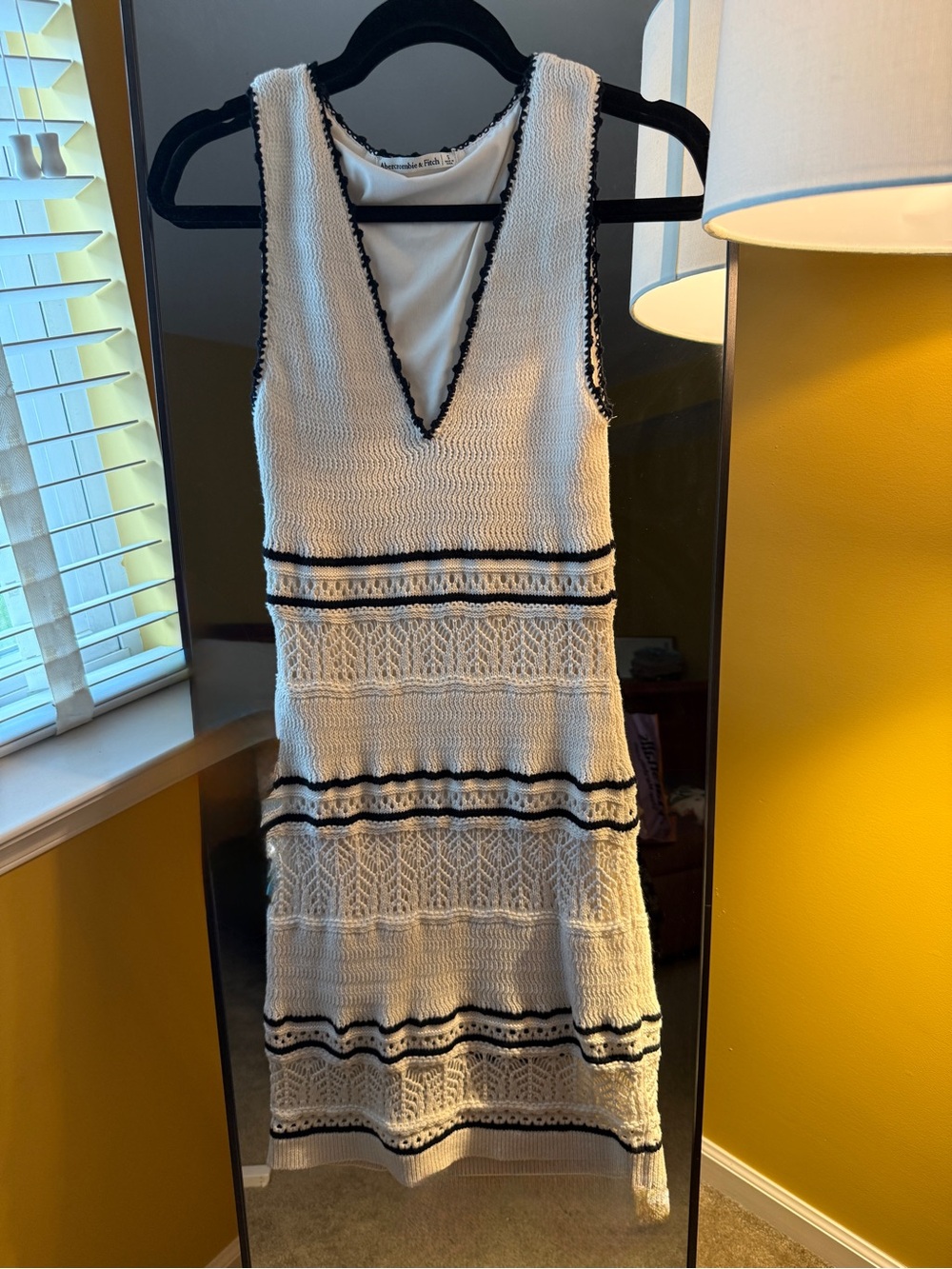 Abercrombie & Fitch White Midi Dress with Black Trim